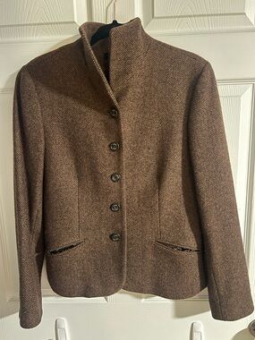 Chaps Brown Tweed Jacket with Navy Label *Damage - see description and photos*